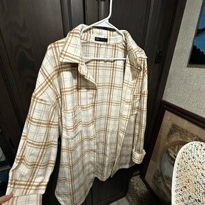 Women's Checkered Utility Jacket - Cream and Tan